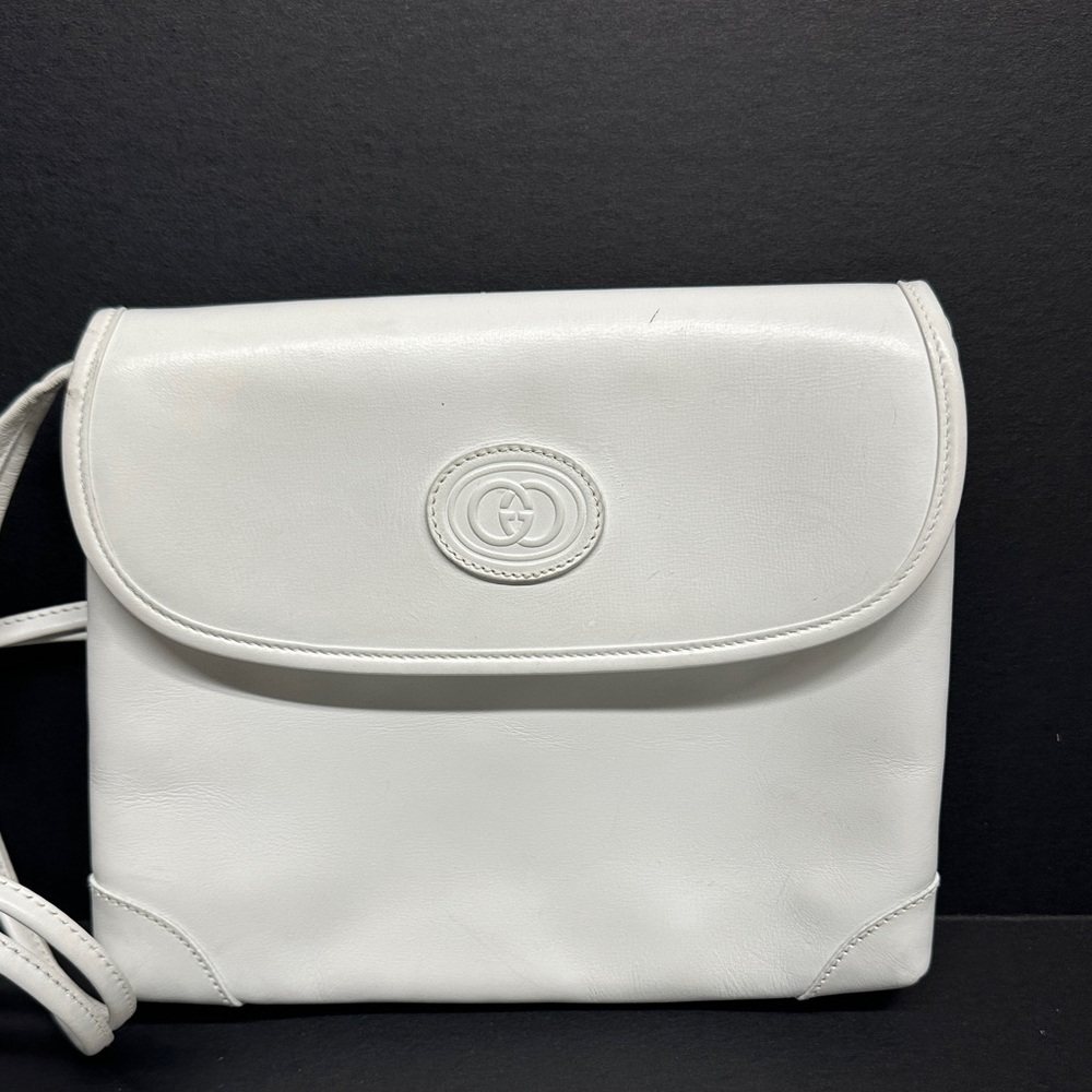 Gucci Purse Shoulder Bag Italian Leather Square White Gold Vintage With Dustbag - Picture 3 of 17